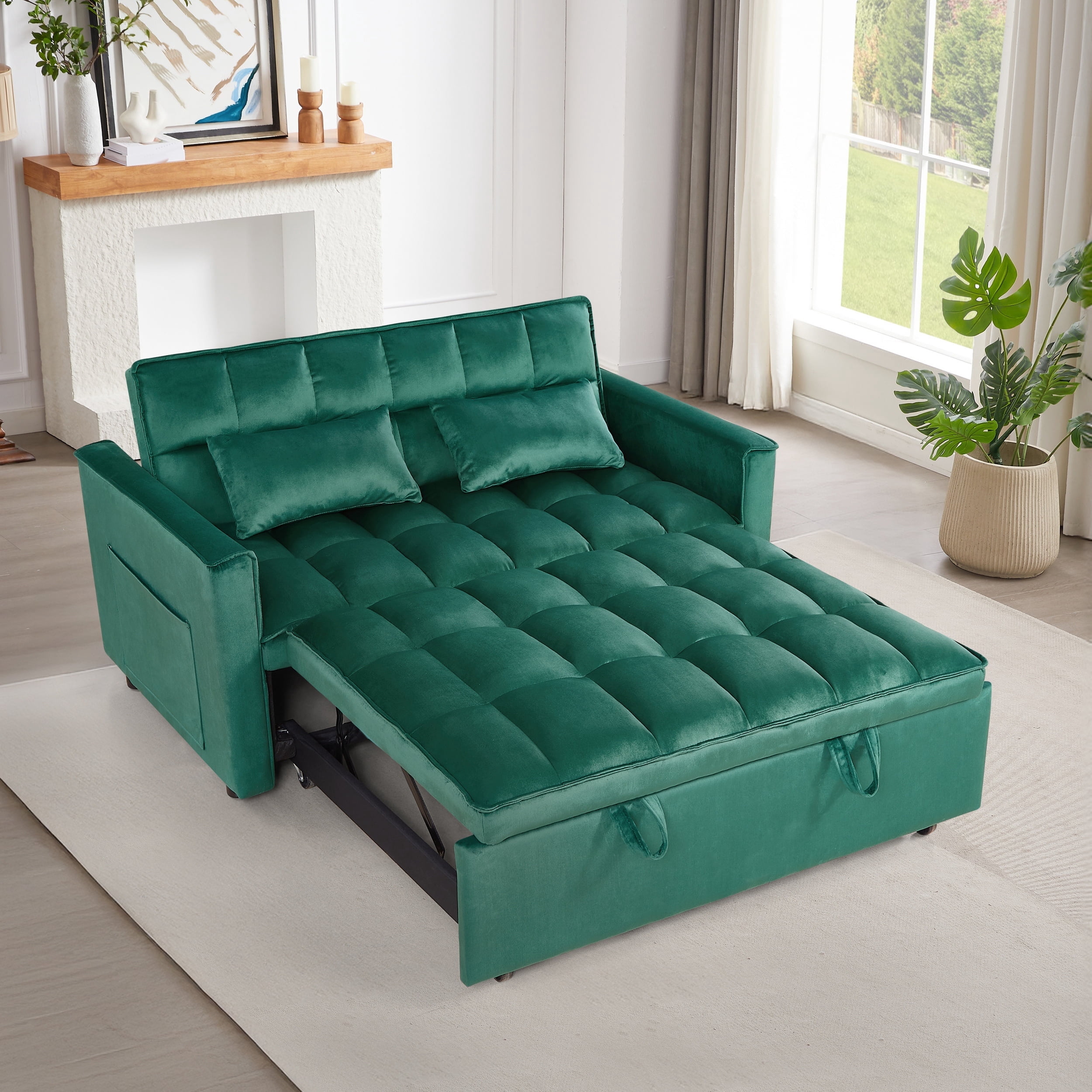3-IN-1 Convertible Sofa Bed | Compact 2-seater sofa bed | 53.5-inch Velvet Fabric Sofa | Suitable for apartments, small flats, motorhomes, children's rooms, client reception areas, office rest areas,