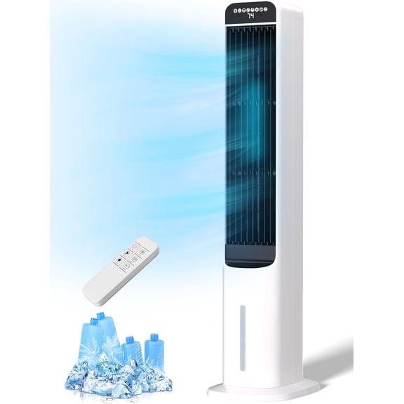 3-IN-1 Evaporative Air Cooler, Cooling Fans that Blow Cold Air with 120 Oscillation, 12H Timer, 3 Speeds, Portable Swamp Cooler for Indoor Use, Windowless Portable Air Conditioners