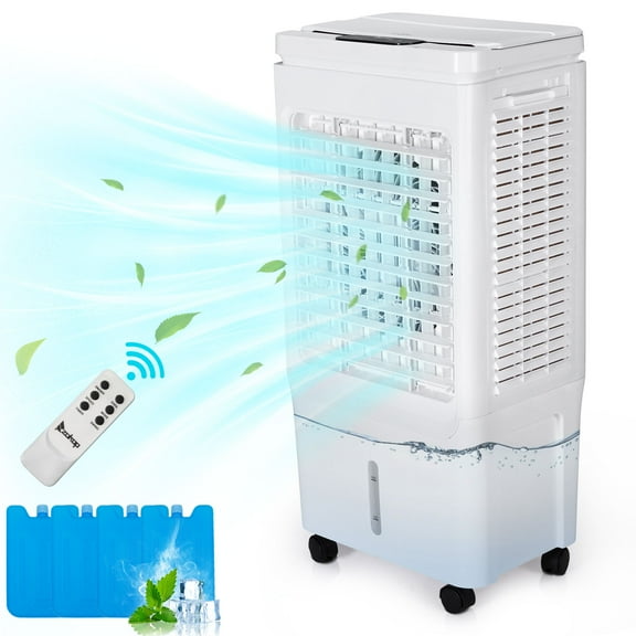 3-IN-1 Evaporative Air Cooler with Remote Control 2059CFM Swamp Cooler 10.56 Gal Large Water Tank Cooling Fan with 4 Ice Packs
