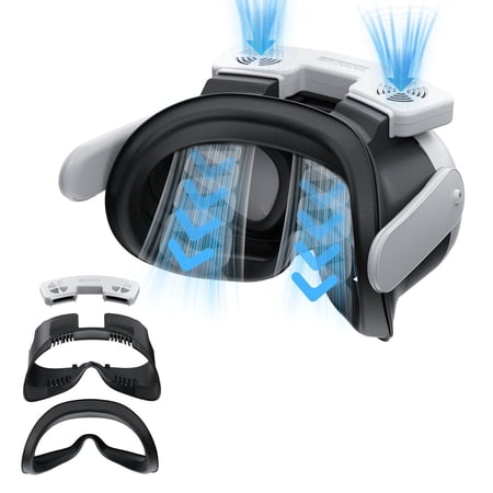 3-IN-1 Facial Interface Cooling Fan for Meta Quest 3 Accessories, 3 Speeds Adjustable Fan & Pu Leather Face Pad Compatible with Oculus Quest 3, Powerful Air Circulation System to Relieve Lens Fogging