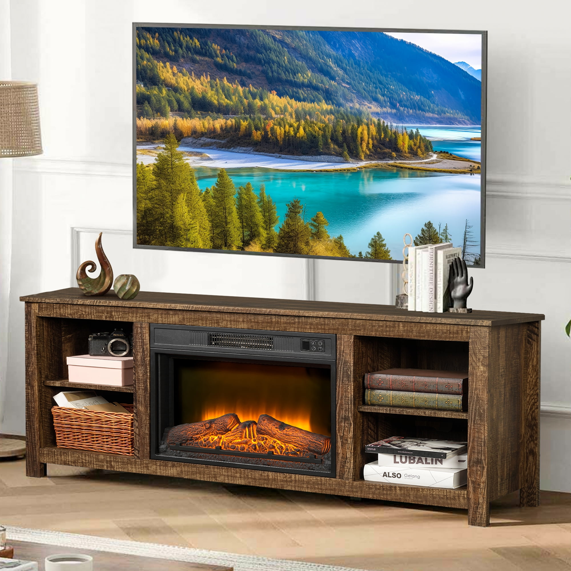 3IN1 Fireplace TV Stand with LED Lights, 1400W Electric Fireplace