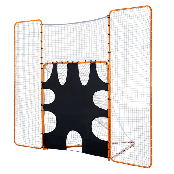 3-IN-1 Lacrosse Goal, 12x9 ft Lacrosse Net with Backstop and Target, Quick & Easy Setup Backyard Rebounder Equipment, Steel Frame Training Nets, Suitable for Youth Adult Training, Orange