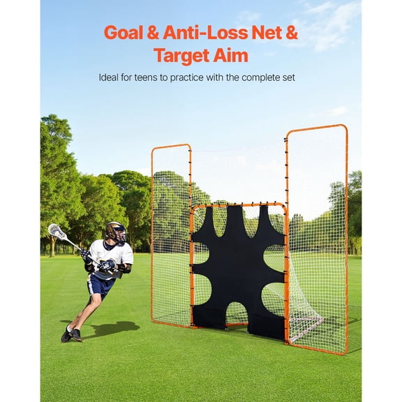 3-IN-1 Lacrosse Goal,12x9 ft Lacrosse Net with Backstop&Target,Quick&Easy Setup Backyard Rebounder Equipment,Steel Frame Training Nets,Suitable for Youth Adult Training,Orange