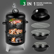 3-IN-1 Multipurpose Grill, BBQ Grill & Smoker & Fire Pit for Outside, Portable Charcoal Smoker with Detachable 2 Layer, Stainless Steel Door