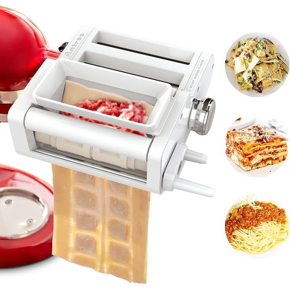 3-IN-1 Pasta Attachment & Ravioli Attachment for KitchenAid Stand Mixers, Pasta Maker Accessories included Pasta Sheet Roller, Spaghetti Cutter and Ravioli Maker Attachment