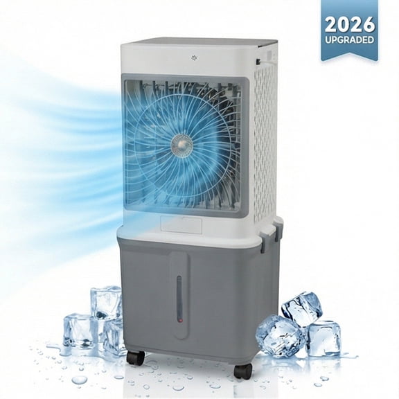 3-IN-1 Portabl Evaporative Air Cooler Standing Fans with Remote, 3 Modes 3 Speeds &12H Timer, 9.25Gal Portable AC, 4 Ice Packs & 4 Wheels, 45 Oscillation