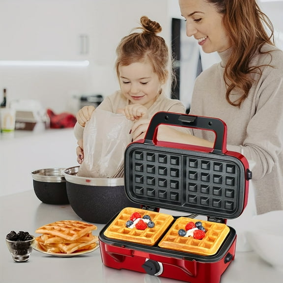 3 IN 1 Sandwich Maker with Non-Stick Plates, Indicator Lights, Cool Touch Handle, Perfect for Cooking Breakfast, Grilled Cheese, Red