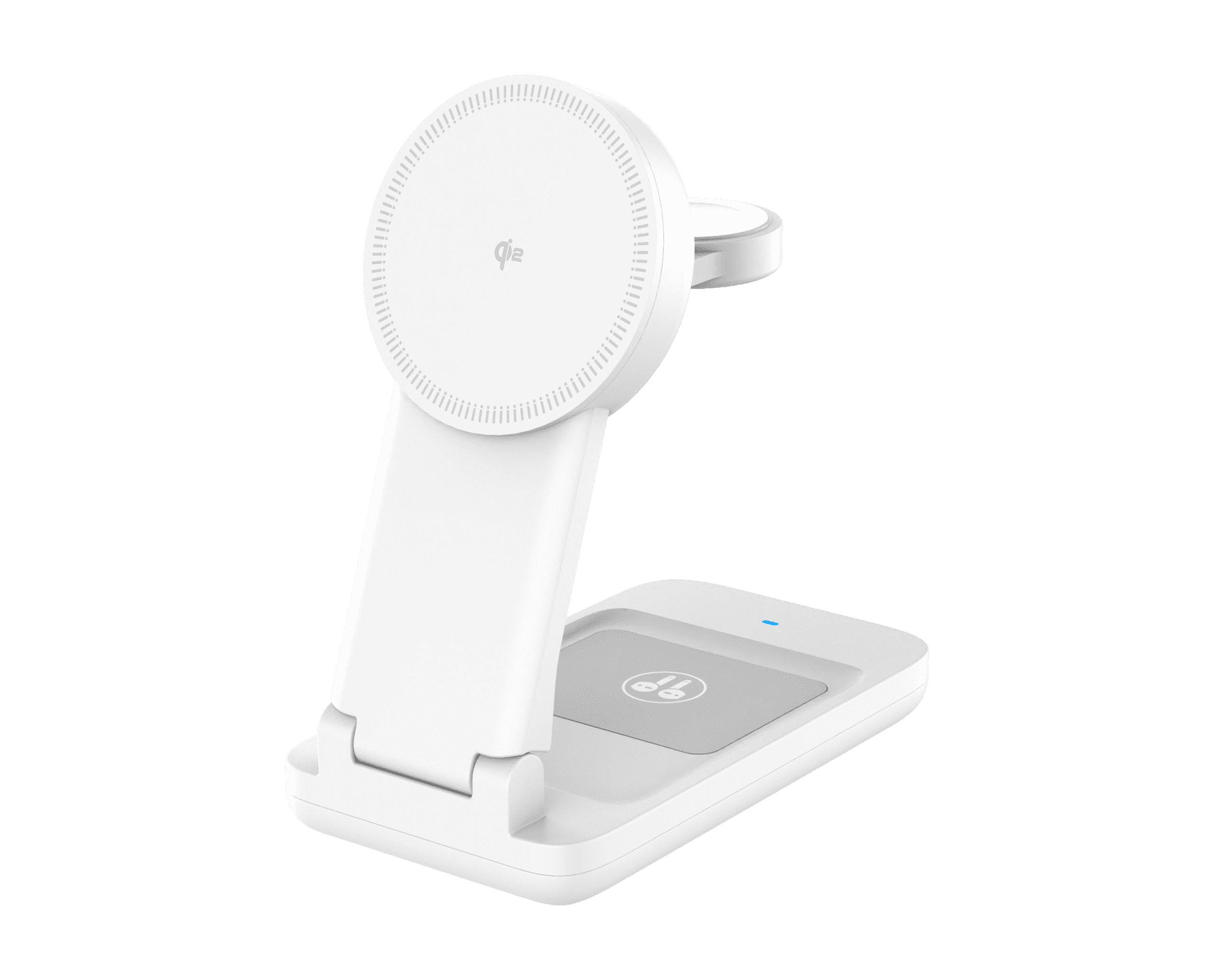 onn 3-in-1 Qi2 Certified Wireless Charging Stand – Foldable Design with Wall Adapter & Cable – Compatible with iPhone 17/16/15/14/13/12, Samsung Galaxy S23/S22, Pixel, AirPods & Apple Watch – White
