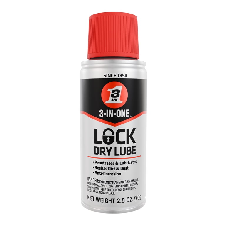 3-IN-ONE Lock Dry Lubricant Spray, 2.5 Oz for Hardware, Home and