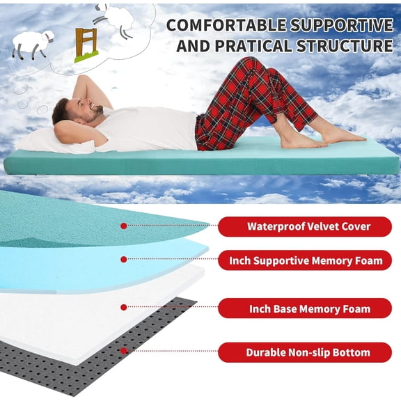 3 INCH Thick Waterproof Memory Foam Camping Mattress for Outdoor Sleeping, Portable Roll Up Mattress Pad Mat for Travel Truck Bed Tent