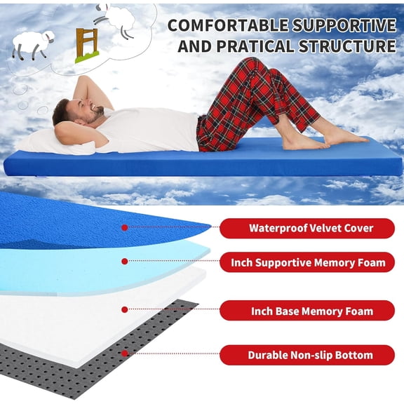 3 INCH Thick Waterproof Memory Foam Camping Mattress for Outdoor Sleeping, Portable Roll Up Mattress Pad Mat for Travel Truck Bed Tent