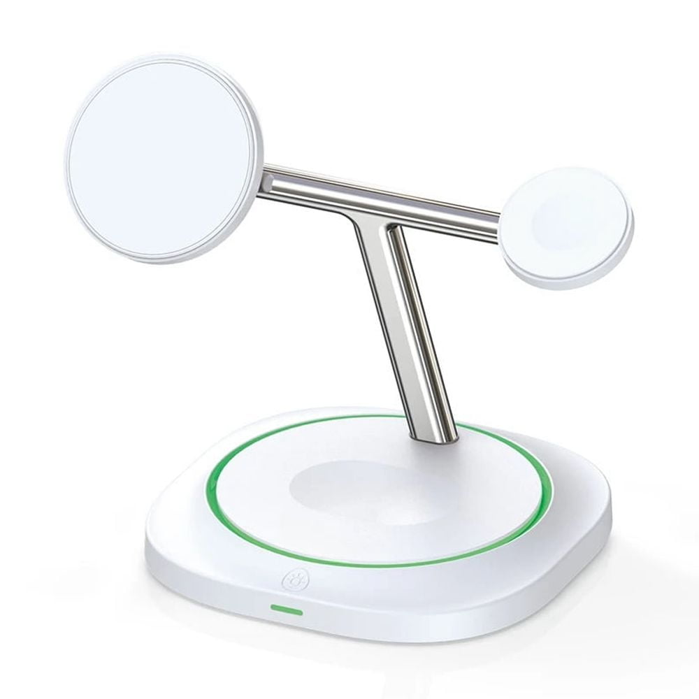 3 in 1 15W Magnetic Wireless Charging Blocks for Smartphones Smartwatches & Earbuds Desk Charging Station-White