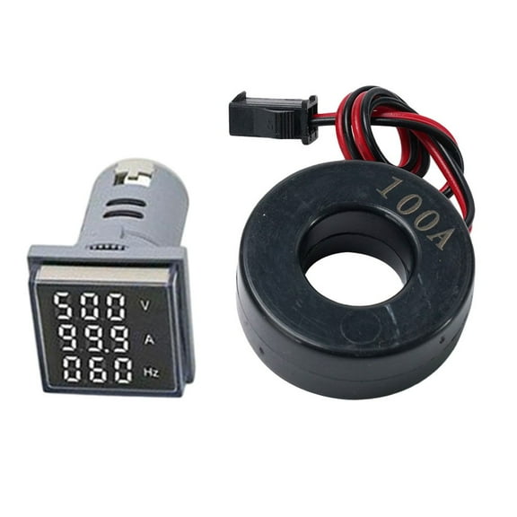 3-In-1 22Mm Digital Voltmeter Ammeter 60-500V Ac 0-100Ahz Current Frequency Meter Volt Amp Tester Detector White