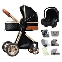 3 In 1 Baby Pram Stroller,Foldable Luxury Pushchair Stroller with Baby Basket,Shock Absorption Springs High View Pram,Pushchair Used In 0-3 Years Old
