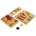 thumbnail image 1 of 3-In-1 Bamboo Steak Plates Include 2 Sauce Cups, Wood Steak Board Set Serving Tray for Food Meat Cutting Board with Fork, Knife, Ramekins, Spatula, Charcuterie Board Platter for Home (3 Size of Set), 1 of 3