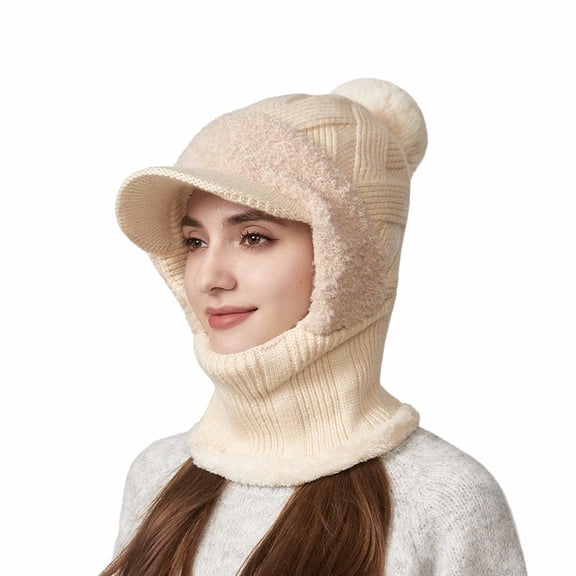 3 In 1 Beanie Hat With Scarf And Mask Cozy Womens Scarves Soft Face Masks Scarfs Warm Winter Clothing Beanies Hats Beige