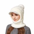 thumbnail image 1 of 3 In 1 Beanie Hat With Scarf And Mask Cozy Womens Scarves Soft Face Masks Scarfs Warm Winter Clothing Beanies Hats White, 1 of 9