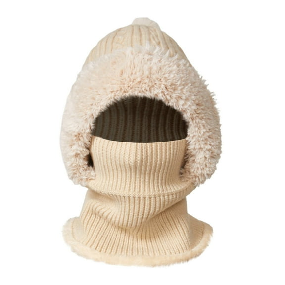 3 In 1 Beanie Hat With Scarf And Mask Warm Winter Scarves Fitness Faux Fur Shawl Pashmina Wraps Fall Fashion Must Have Women's Hats & Caps Beige