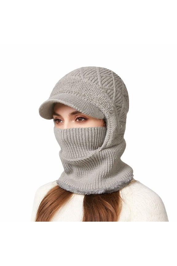 3 In 1 Beanie Hat With Scarf And Mask Warm Winter Scarves Fitness Faux Fur Shawl Pashmina Wraps Fall Fashion Must Have Women's Hats & Caps Grey