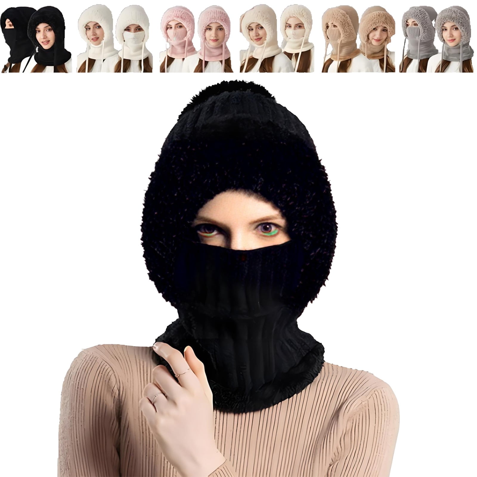 3 In 1 Beanie Hat for Women, Windproof Cold-Proof Balaclava Hat with Scarf and Mask for Snow Caps Ski