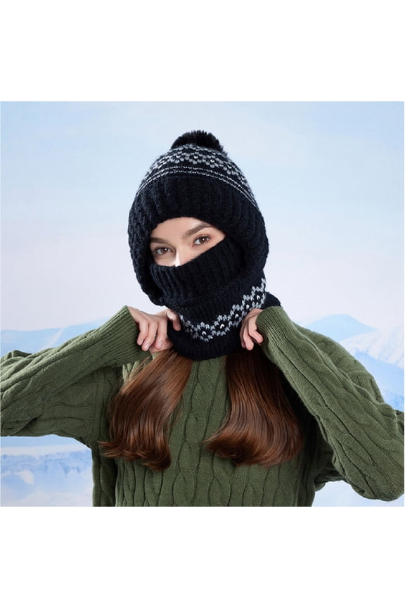 3 In 1 Beanie Hat for Women Winter Fleece Lined Knit Balaclava Hat, Neck Warmer & Face Mask In One