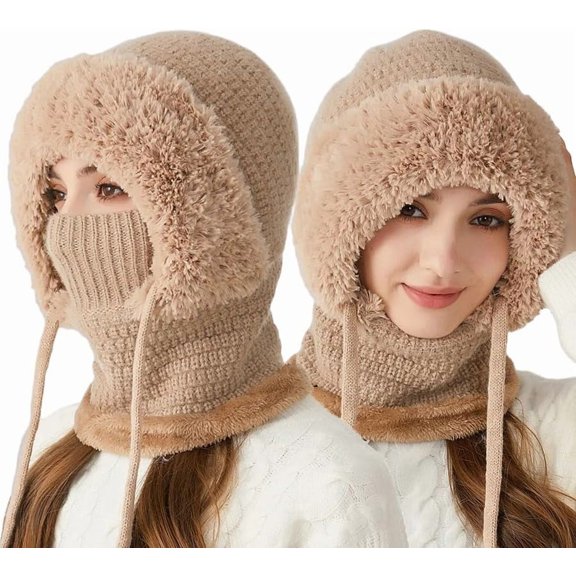 3 In 1 Beanie Hat with Scarf and Mask, Winter Warm Knitted Ski Scarf and Mask Set, for Outdoor Skiing, Hiking