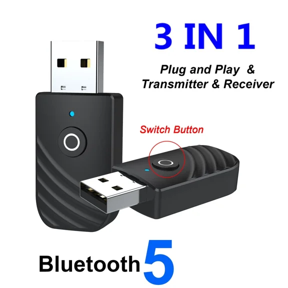 3-In-1 Blue-Tooth 5.0 Audio Receiver Transmitter Usb Adapter For Tv Pc Car