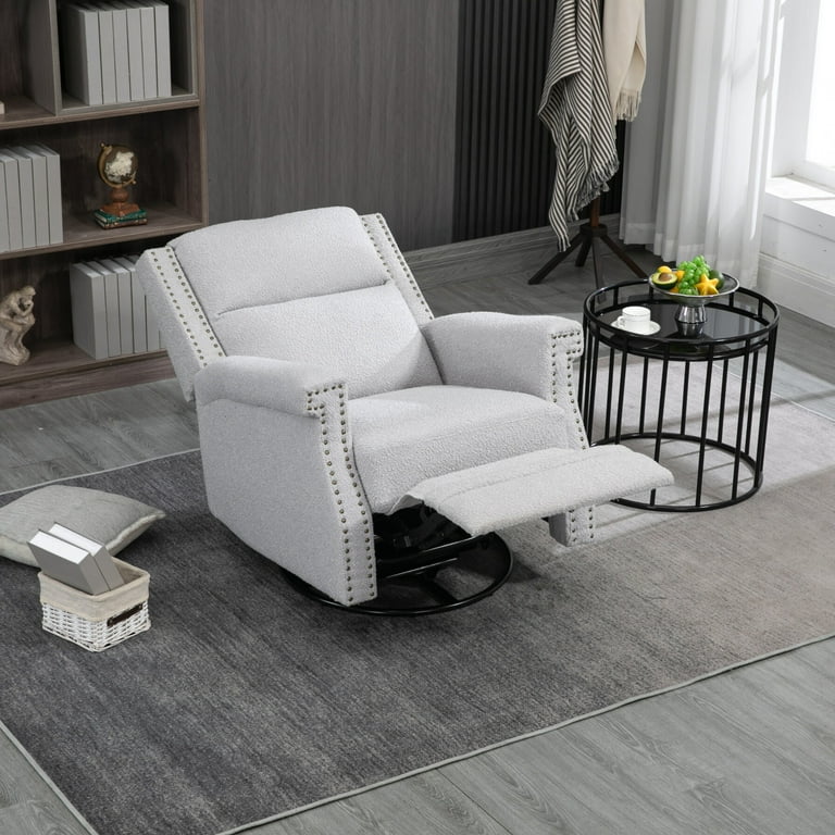 3 In 1 Boucle Nursery Chair Swivel Recliner Chair with Adjustable Back and Footrest Upholstered Glider Rocking Chair for Living Room Bedroom 350LBS Weight Capacity Grey Walmart
