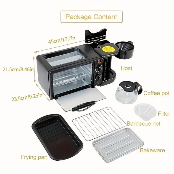 3-In-1 Breakfast Station with Coffee Maker, Multifunctional Breakfast Maker with Bread Oven & Frying Pan, Toaster & Sandwich Maker for Omelettes, Sausages, Sandwiches