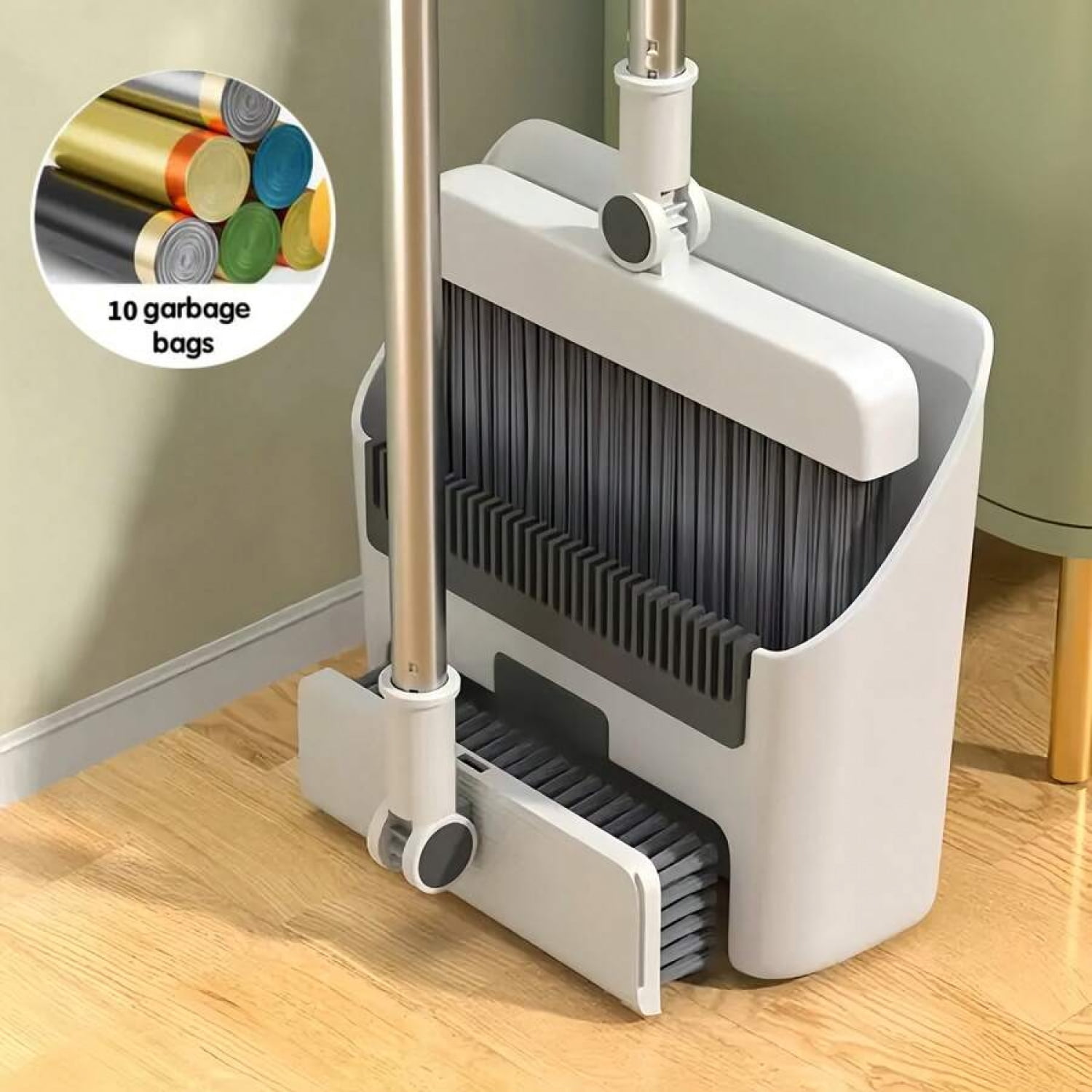 3-In-1 Broom And Dustpan Combo Set With Garbage Bag, Broom