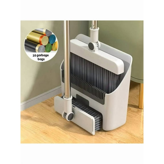 3-In-1 Broom, Dustpan & Floor Brush Combo Set - Includes Trash Bags, Adjustable Long Handle | Suitable for Indoor/Outdoor Use in Kitchen, Bathroom, Dining Room
