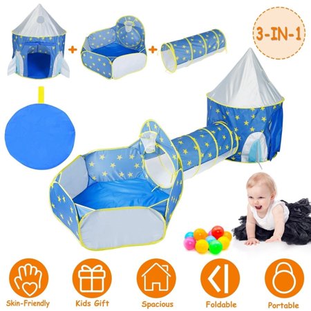 3 In 1 Child Crawl Tunnel Tent Kids Play Tent Ball Pit Set Foldable Children Play House Pop-up Kids Tent with Storage