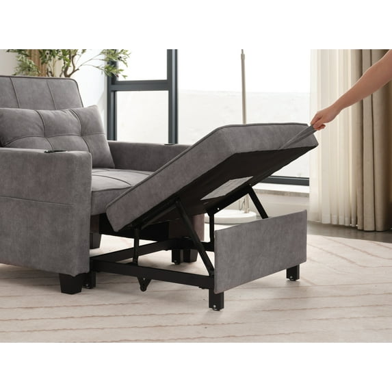 3-In-1 Convertible Chair Pull out Sleeper Sofa Bed,Single Sofa Chair with Usb Ports Wear-Resistant and Anti-Scratch,Convertible Sleeper Chair for Living Room,Light Grey