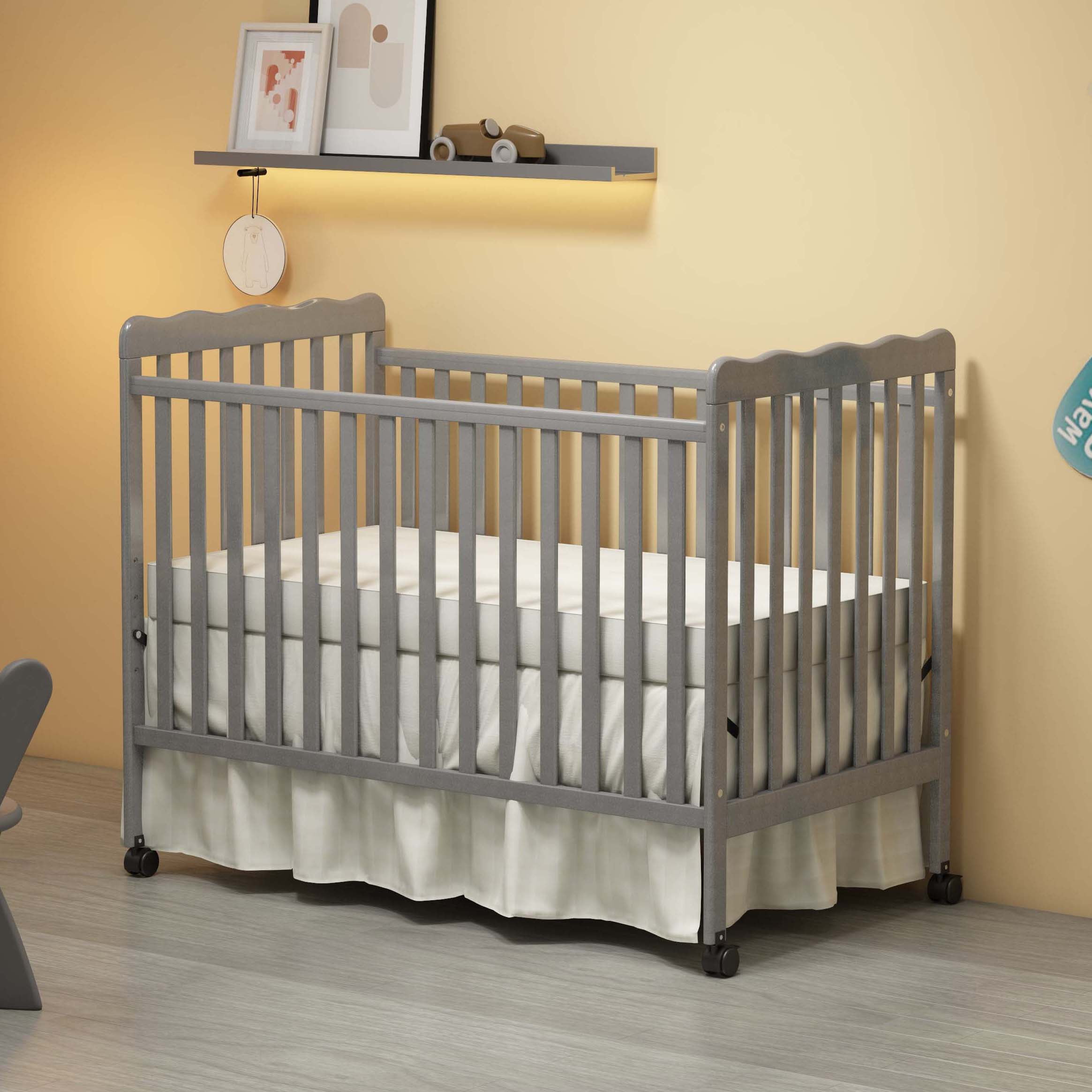 3-In-1 Convertible Crib, Baby Cribs with Locking Wheels, Wood Crib for ...