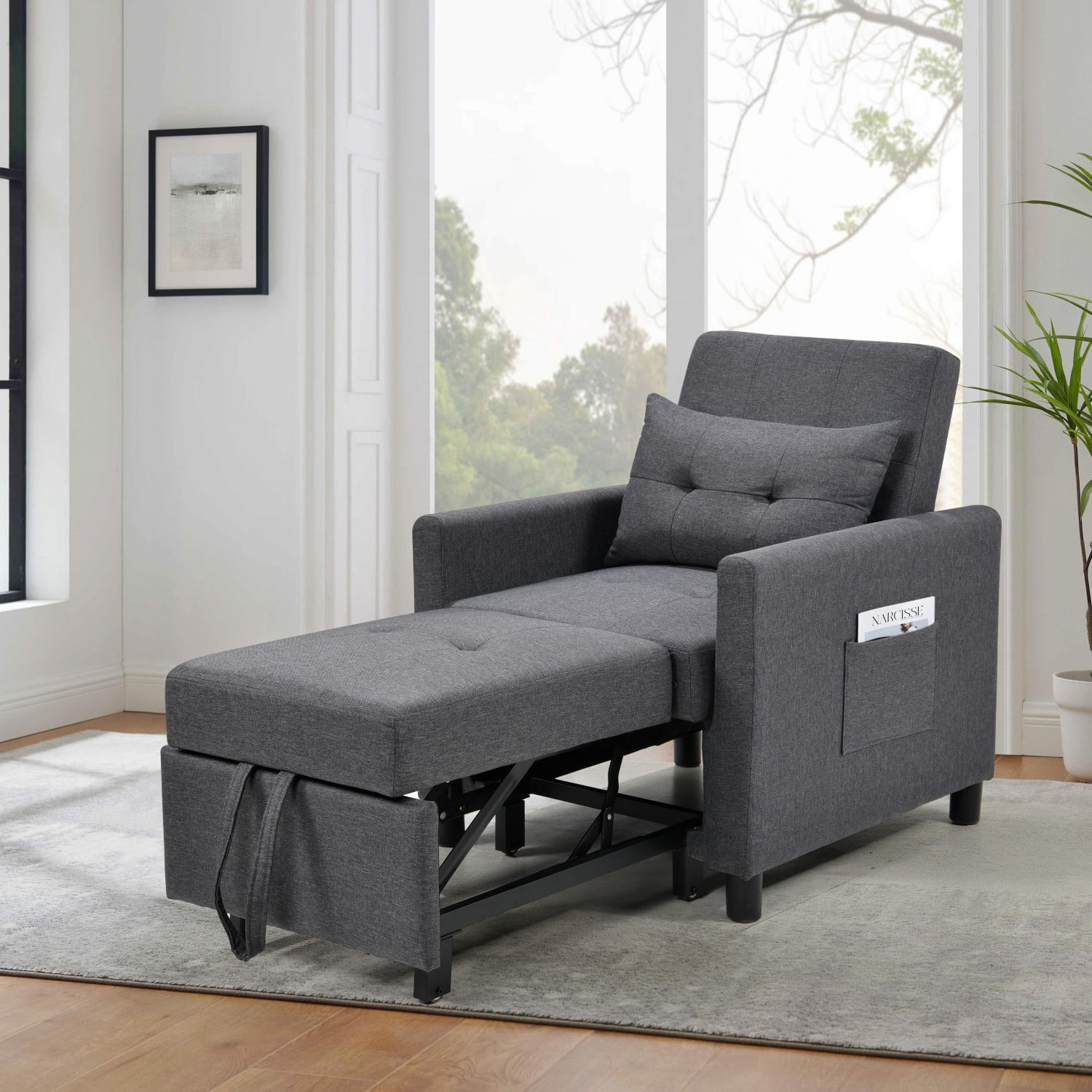 3-In-1 Convertible Futon Sofa Bed With Adjustable Backrest, Single Sofa ...