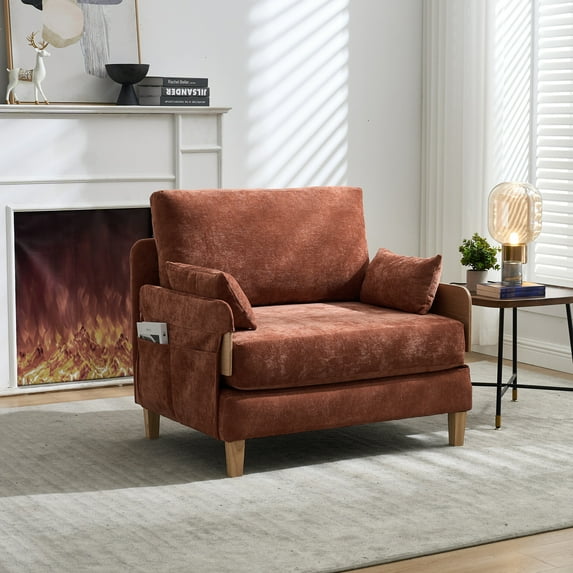 3-In-1 Convertible Sleeper, Foldable Sofa Bed Recliner, Mid-Century Modern Decor, Suitable for Small Spaces, with Three Pillows, Can Be Placed in The Bedroom Study Room (Orange)