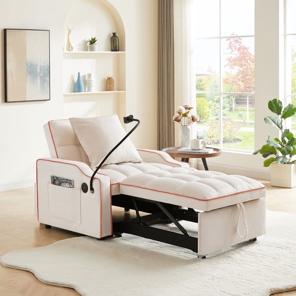 3 In 1 Convertible Sofa Bed Adjustable Recliner Sofa Chair With Adjustable Backrest, Phone Holder and Charging Port