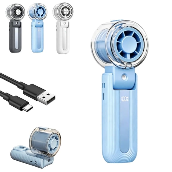 3-In-1 Cooling Mist Fan with Semiconductor Cooling Plate, 3600mah Foldable Turbo Personal Fan, with Led Smart Display for Travel, Beach, Outdoor