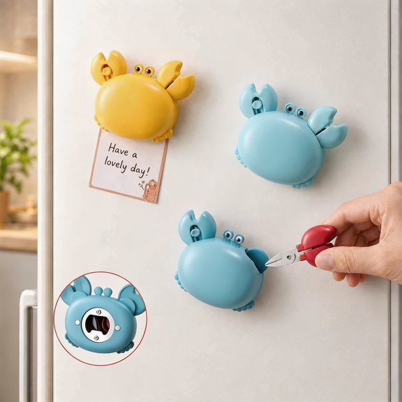 3 In 1 Crab-Shaped Multi Tool Opener Magnetic Fridge, Beer Bottle Opener Retractable Box Cutter, Mini Scissors Compact Kitchen Gadget