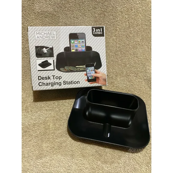 3-In-1 Desktop Charging Station ( Holds Phone Upright +Tray For Extra Storage )