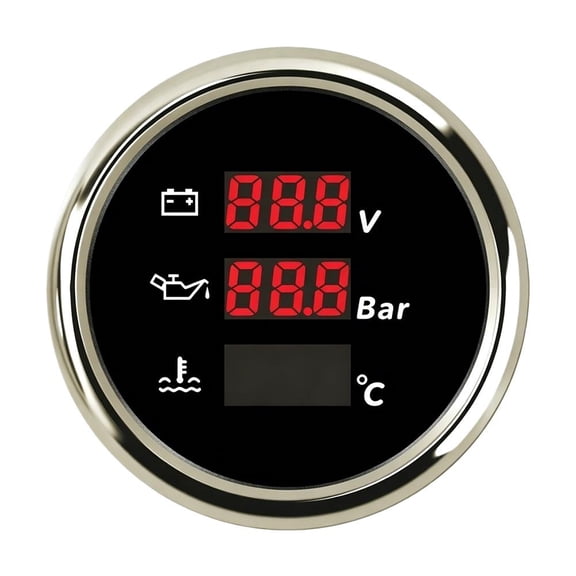 3 In 1 Digital Gauge Water Temperature Bar Oil Pressure Gauge With Alarm Voltmeter IP67 Voltage Water Temp Gauge Red Light