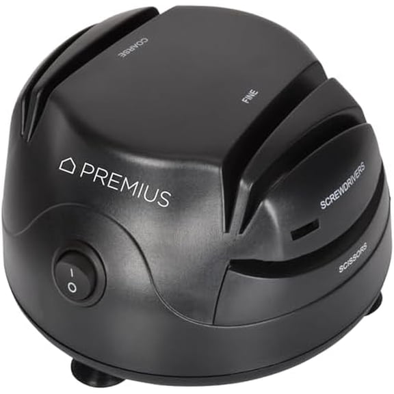 3-In-1 ELECTRIC KNIFE SHARPENER SYSTEM by PREMIUS, Great for Kitchen and Sport Knives, Scissors, Screwdrivers, 2-Stage Sharpening System Appliance, Compact Quick, Easy Design, Retractable Cord, Black