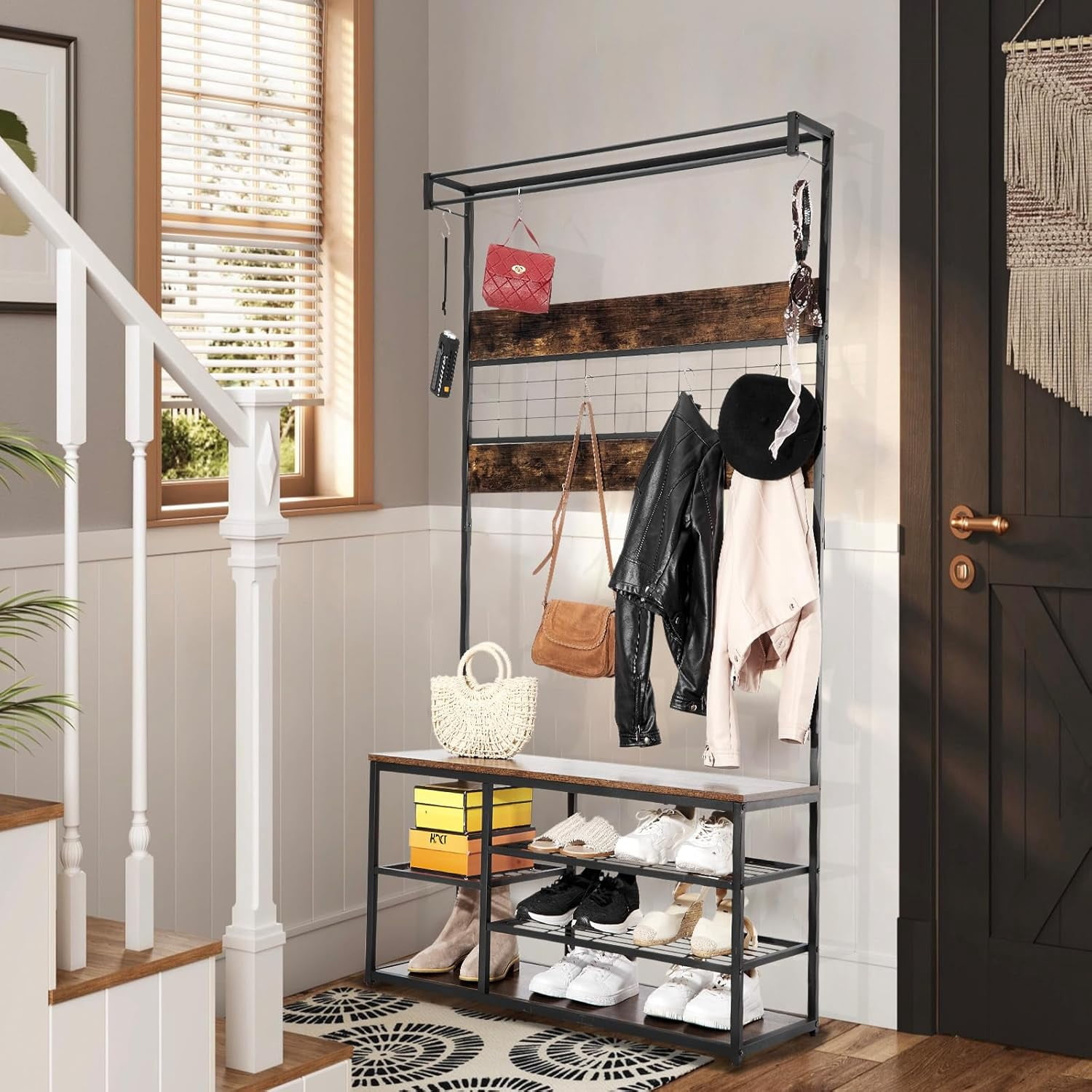 3-In-1 Entryway Coat Rack with Storage Place, Tall Hall Tree With Bench ...