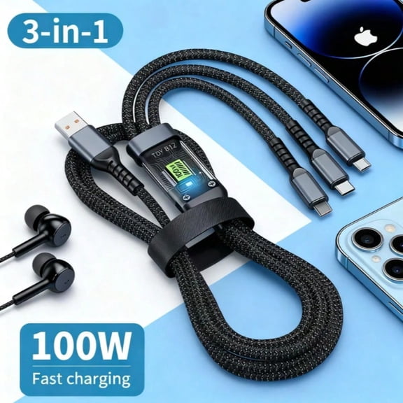 3 In 1 Fast Charging Cable 3 In 1 Nylon Braided USB Charging Cable Universal Fast Charging USB To Lightning Type C Micro USB Connector Cable