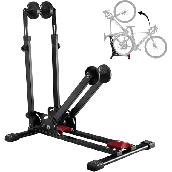 3-In-1 Foldable Bike Floor Stand, Portable Bike Storage for Garage, Up to 2.4" Tire Wide, MTB & Road Bicycle Floor Stand, Front Rear Wheel & Vertical Parking Rack Fit for 24"-29" Bikes