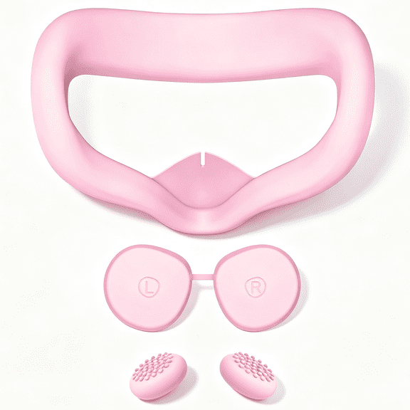 3 In 1 For VR Face Cover and Lens Cover Anti Slip Joystick Caps Protective Accessories Pink Silicone Accessory Set Compatible with Meta Quest3S