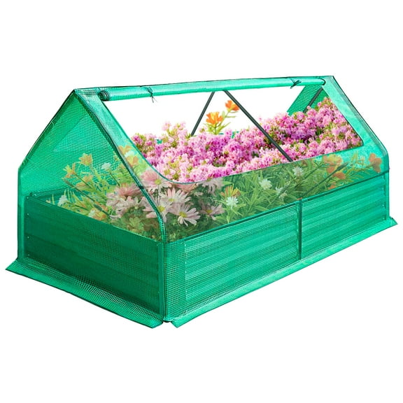 3-In-1 Galvanized Raised Garden Bed With Cover Metal Planter Box Kit, 2 Zippers Windows, Double-Sided Galvanized Metal, Protecting Plant Growth, 6x3x1 FT Greenhouse for Broccoli, Blueberries, Sage