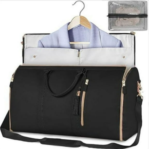 3 In 1 Garment Duffle Bags For Travel, Convertible Cloth Bag With Shoe Pouch, Suits Dress Hanging Storage Bag With Shoulder Strap,Black