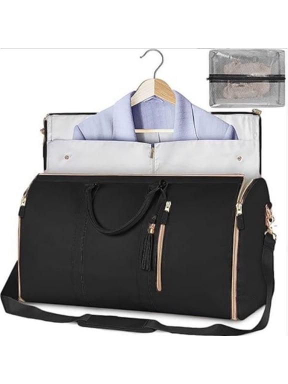 3 In 1 Garment Duffle Bags For Travel, Convertible Cloth Bag With Shoe Pouch, Suits Dress Hanging Storage Bag With Shoulder Strap,Black