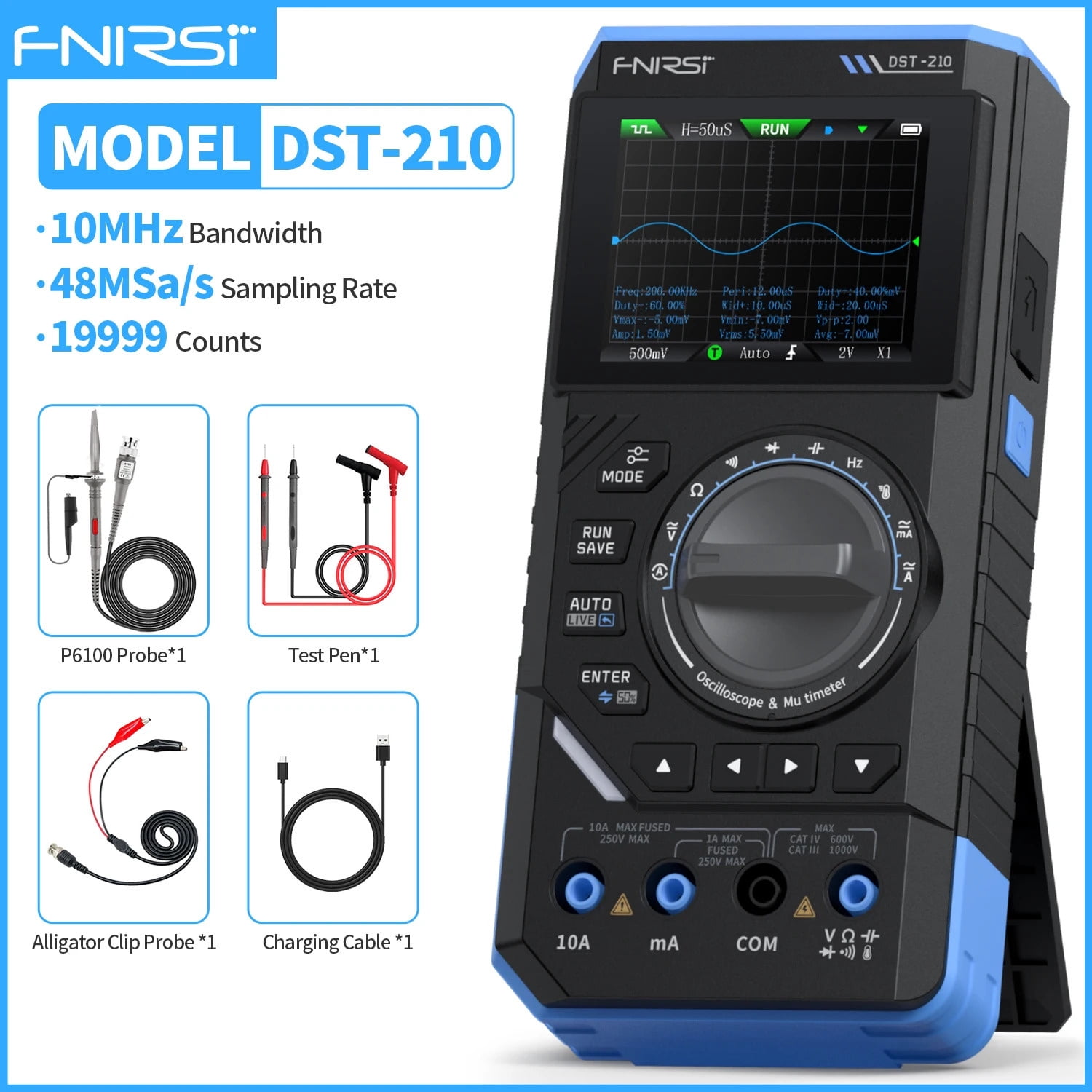 3-In-1 Handheld Oscilloscope Multimeter With DDS Signal Generator, 10MHz Bandwidth 48MSa/S Sampling Rate True RMS Digital Multimeter For Circuit Testing & Electronic Repair